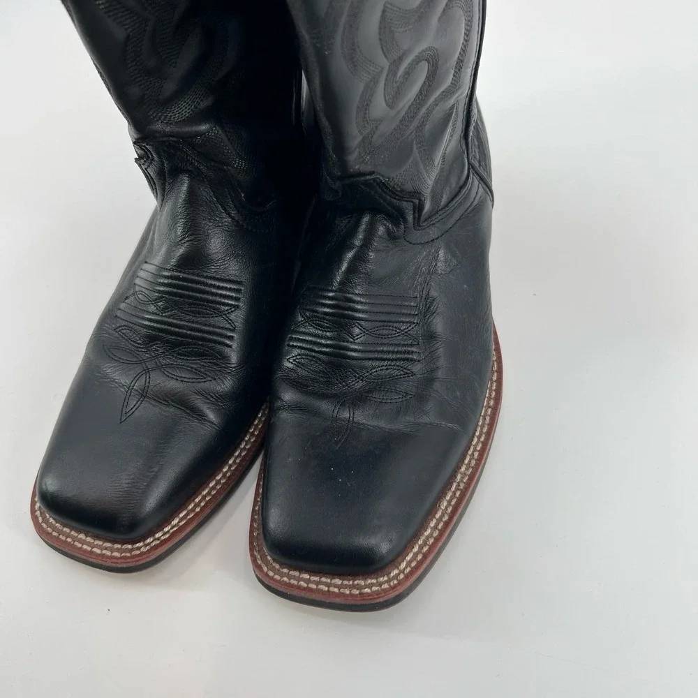 Laredo men's black leather western cowboy boots square toe southern size 7.5